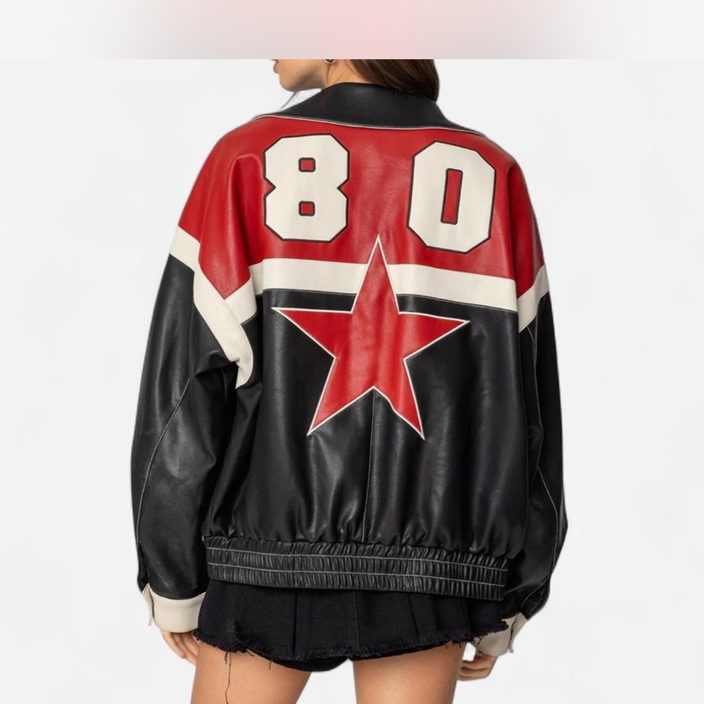 Edikted Red, Black & White Star Bomber Jacket